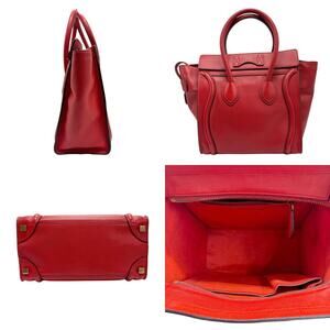 Celine Red Luggage Handbag Shopper Leather